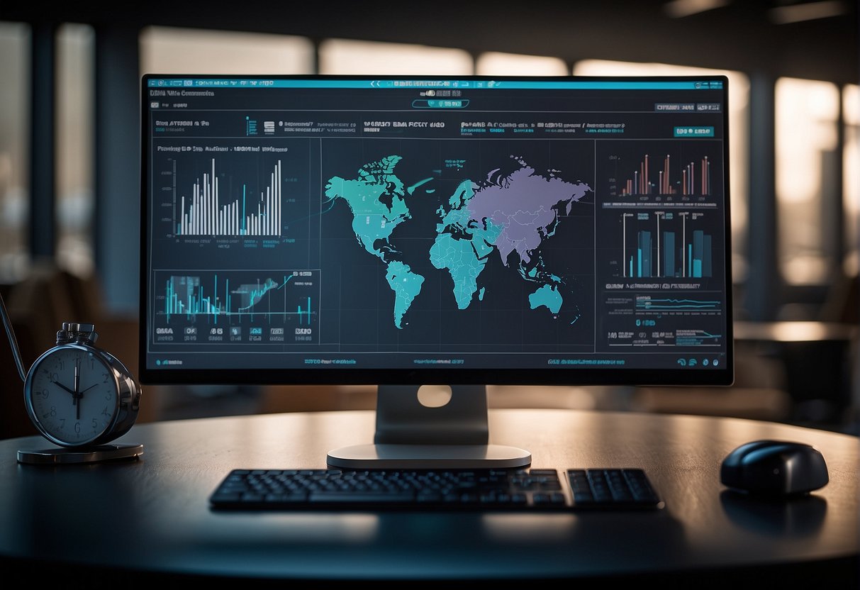 A computer screen displaying options for data erasure software, surrounded by charts and graphs representing business data security