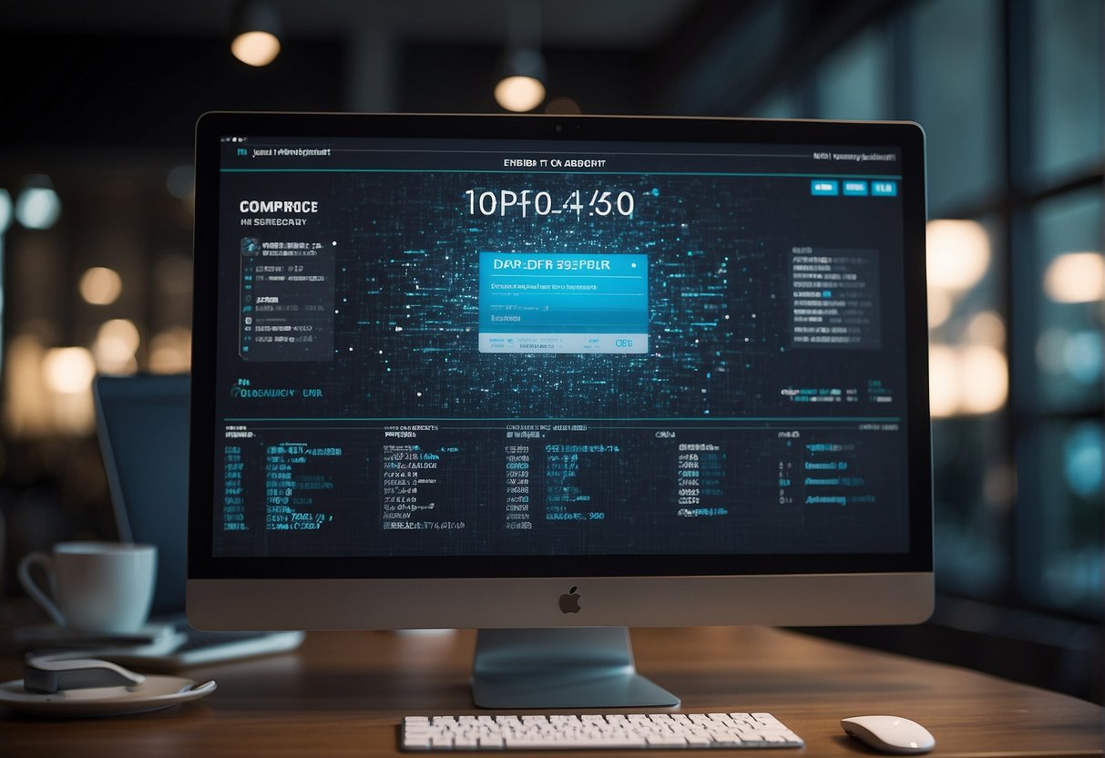 A computer screen displaying data erasure software with GDPR compliance keywords. An encrypted file being securely deleted