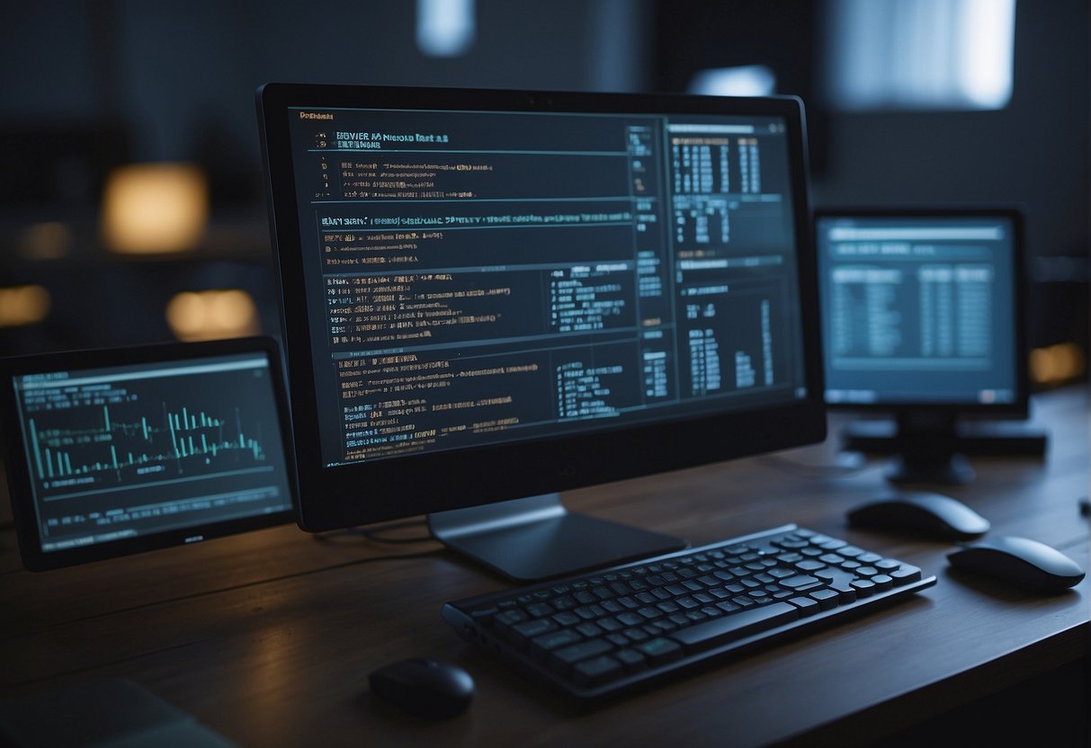 A computer hard drive being wiped clean with a secure data deletion method, surrounded by symbols of enterprise security