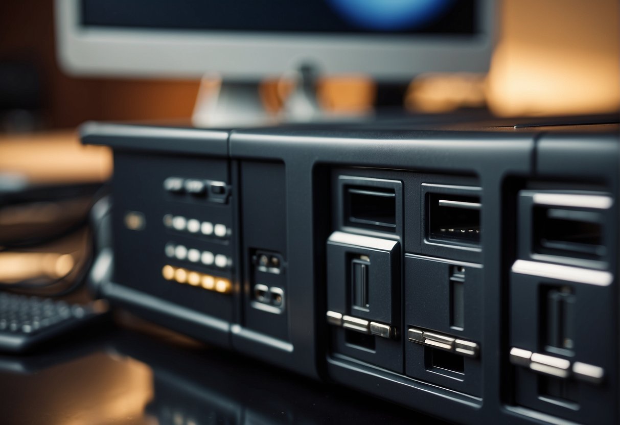 A computer being wiped clean of data, a USB drive being removed, and a file cabinet being locked